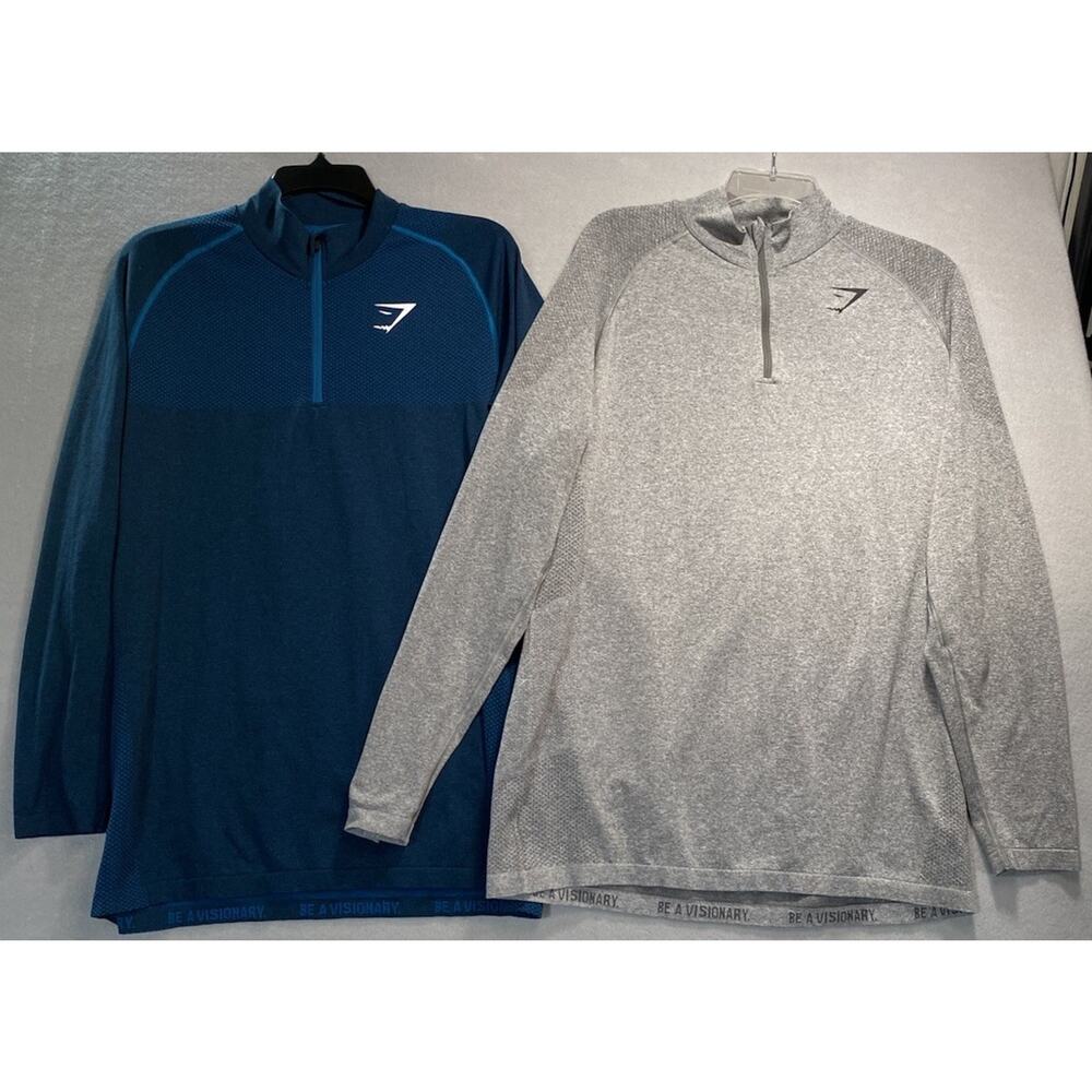 GymShark Pair Of Quarter Zip Pullover Long Sleeve Shirts Large Mens Lifting Run